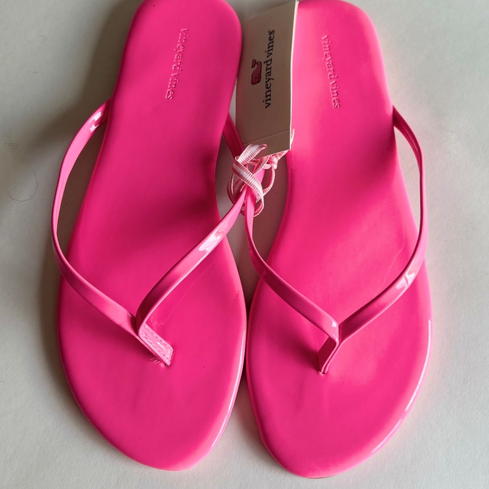 New Vineyard Vines Pink Wave Skinny Strap Flip Flops size 8
